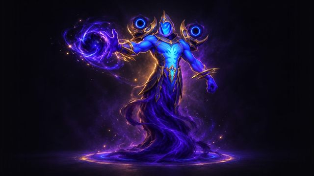 Charonus casting void magic, final boss of Voidscar Arena
