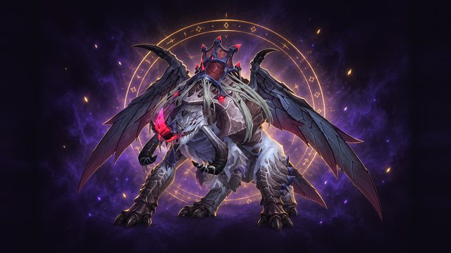 Ascendant Skyrazor, a pale grey armoured insectoid beast with dark wings and a crimson crest