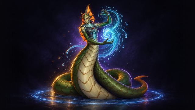 Nymrissa Wavecaller, the naga sea witch of Tidebound Grotto